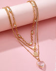 Multi Layered Rhinestone Heart Charm Necklace