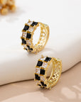 Checker Black & Crystal Baguette Hoop Earrings