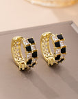 Checker Black & Crystal Baguette Hoop Earrings
