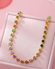 Rainbow Bezel-set Gemstone Tennis Necklace