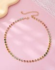 Rainbow Bezel-set Gemstone Tennis Necklace