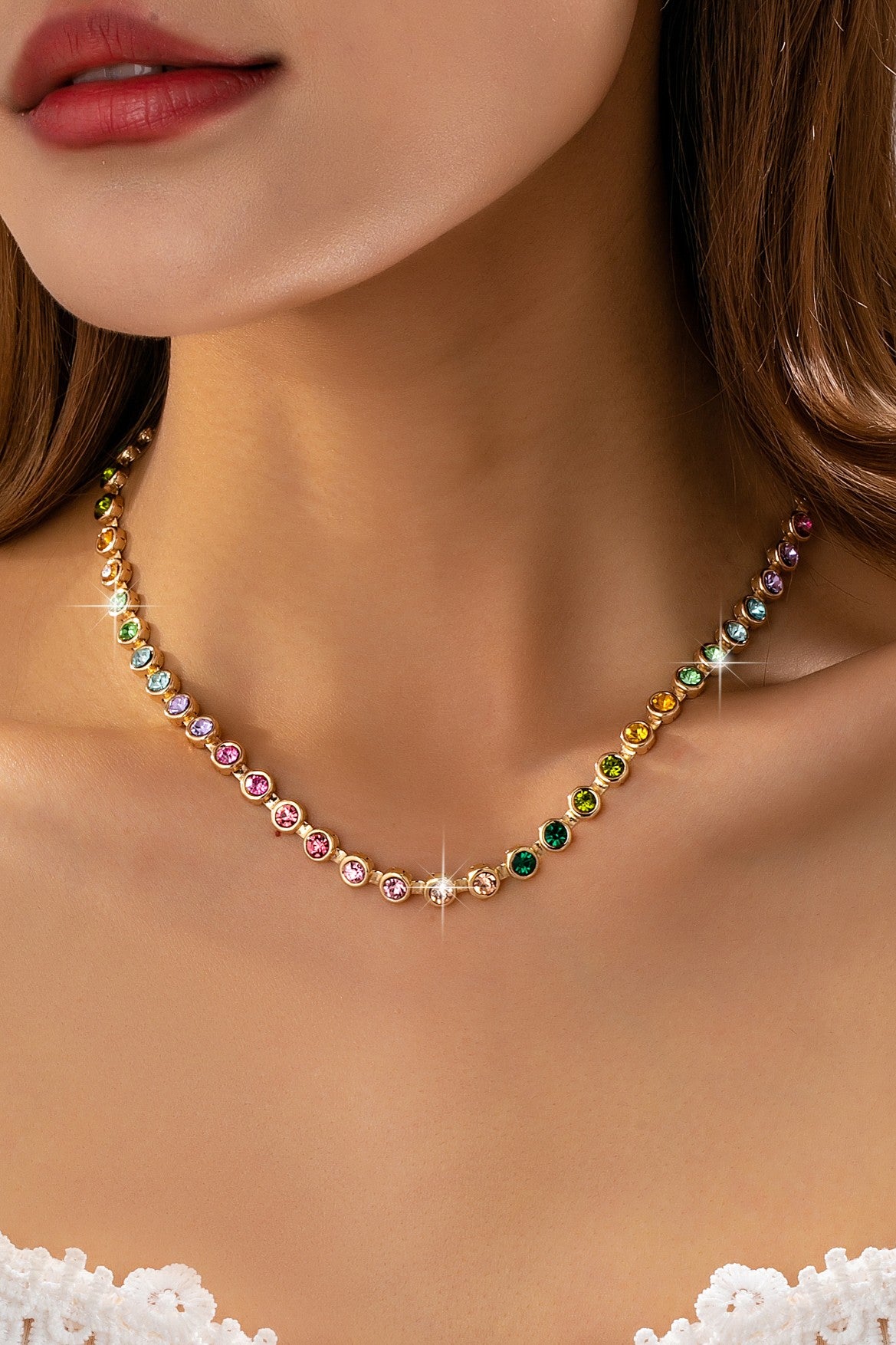 Rainbow Bezel-set Gemstone Tennis Necklace – London Coast