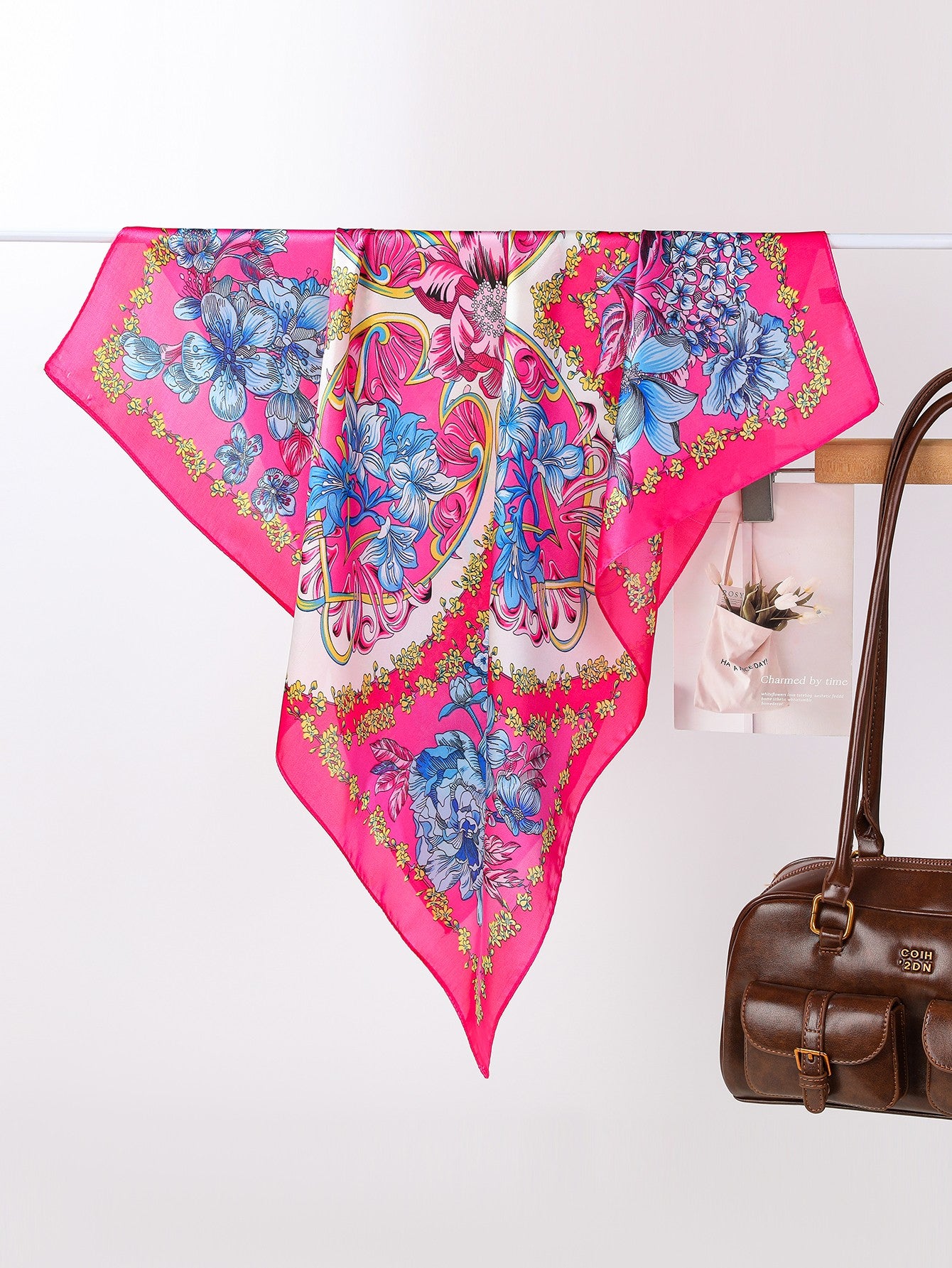 Vibrant Pink Floral Silk-feel Scarf