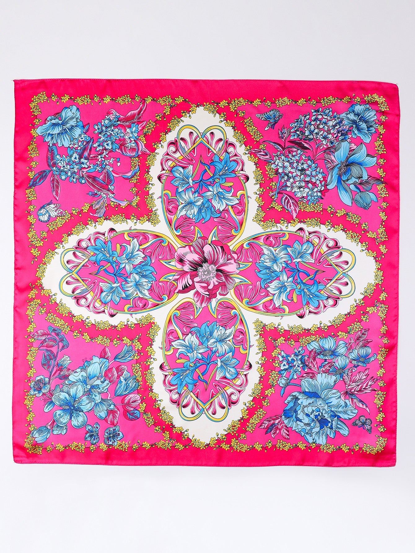 Vibrant Pink Floral Silk-feel Scarf