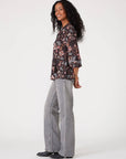 Floral 3/4 Sleeve Tie Neck Button Down Blouse