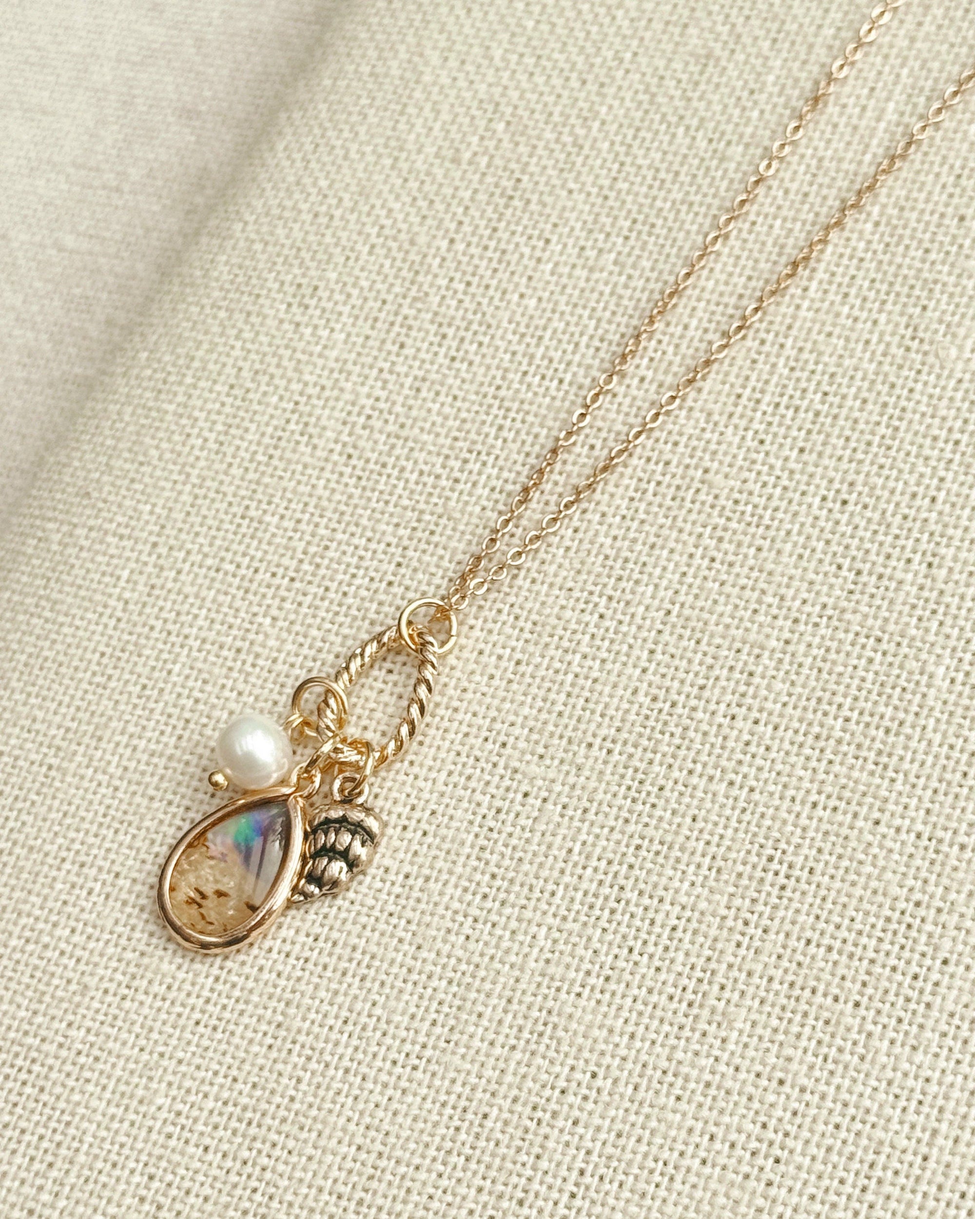 Gold Abalone Shell Charm Pearl Necklace