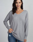 Long V-Neck Sweater With Front Seam