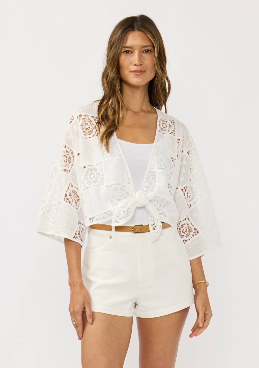 Dolman Sleeve Patchwork Tie Front Top