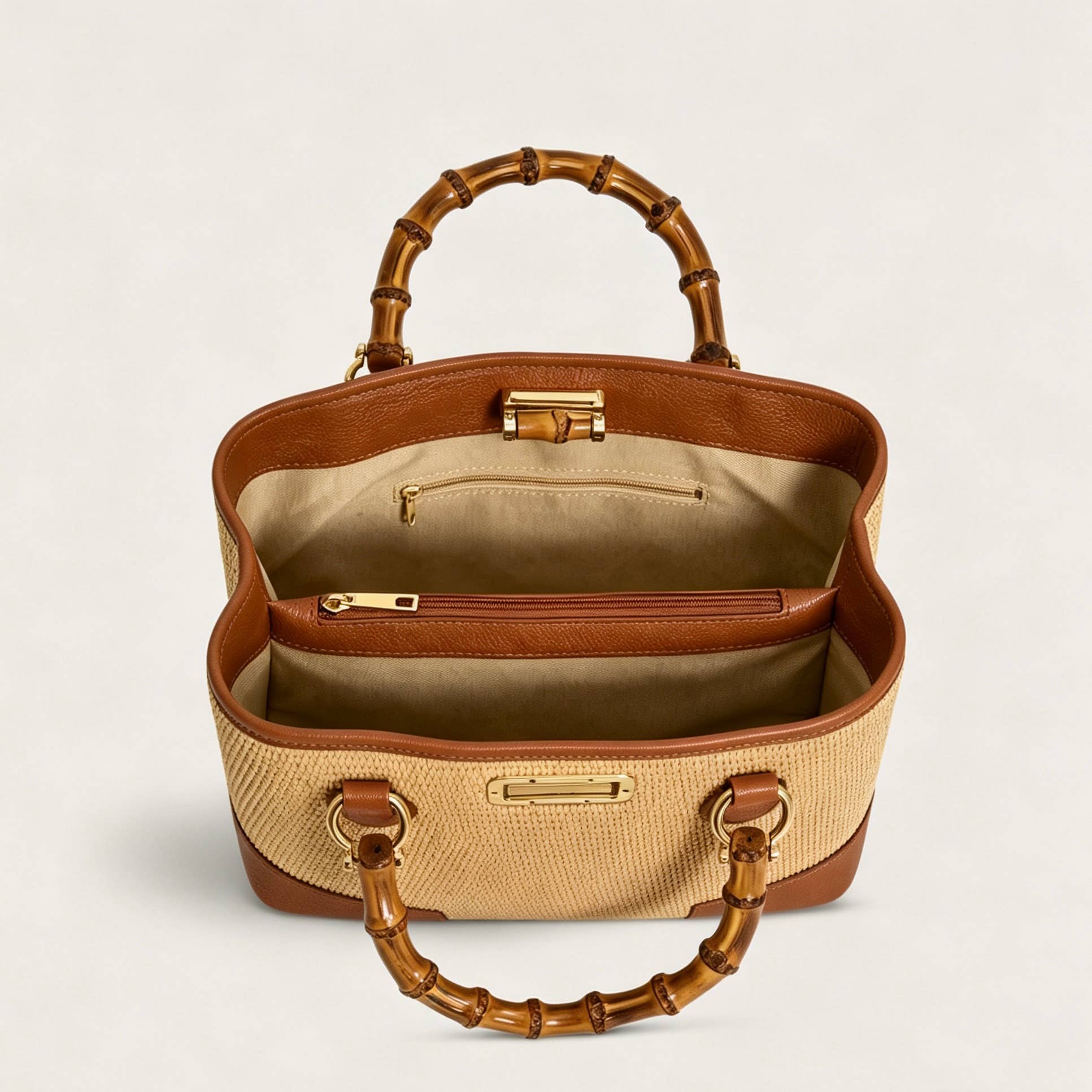 Small Bamboo Bag – Genuine Leather and Vienna Raffia Nero