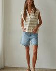 Knit Open Collar Neck Sleeveless Top