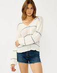 V Neck Fuzzy Stripe Sweater