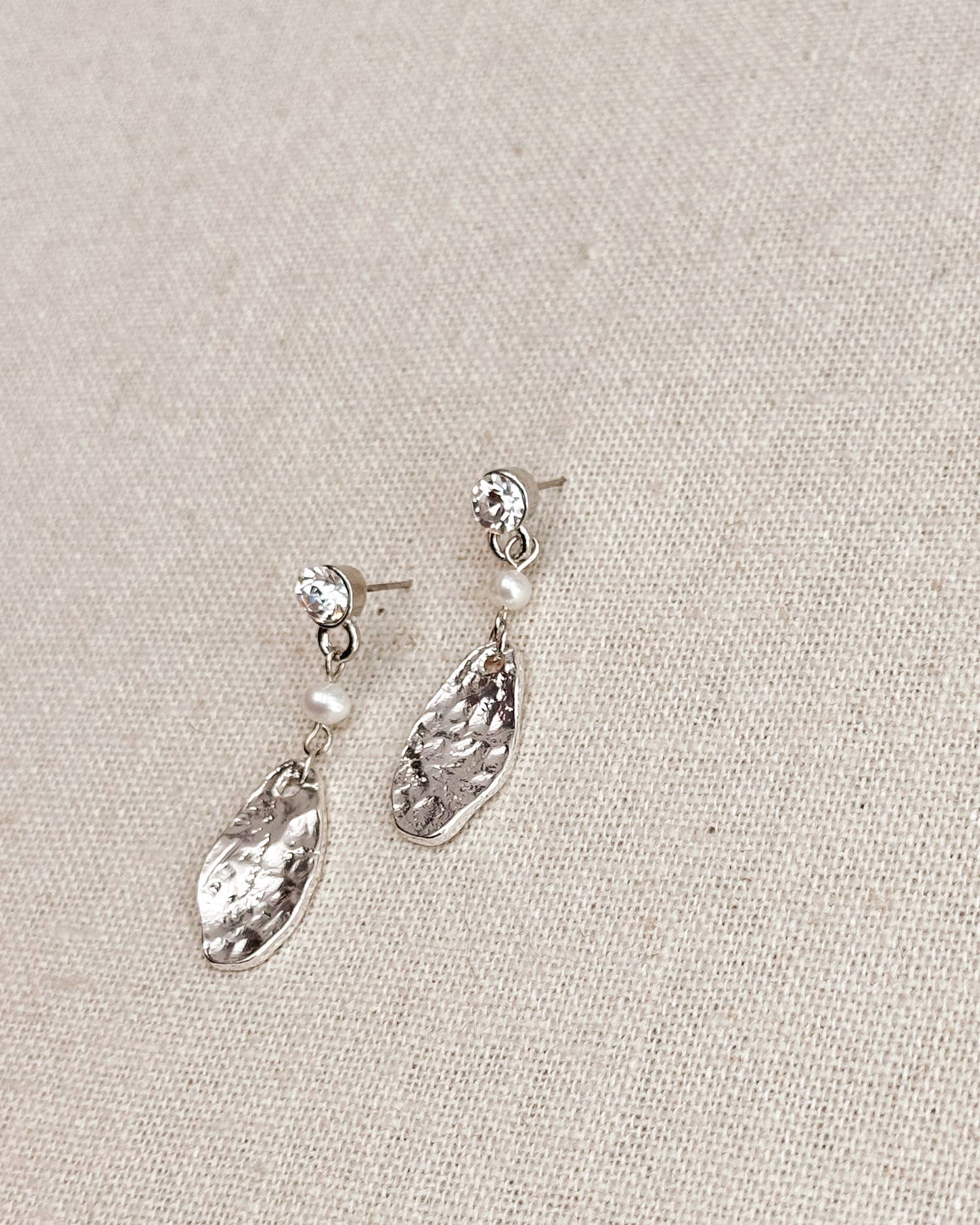 Silver Rhinestone &amp; Pearl Drop Earrings