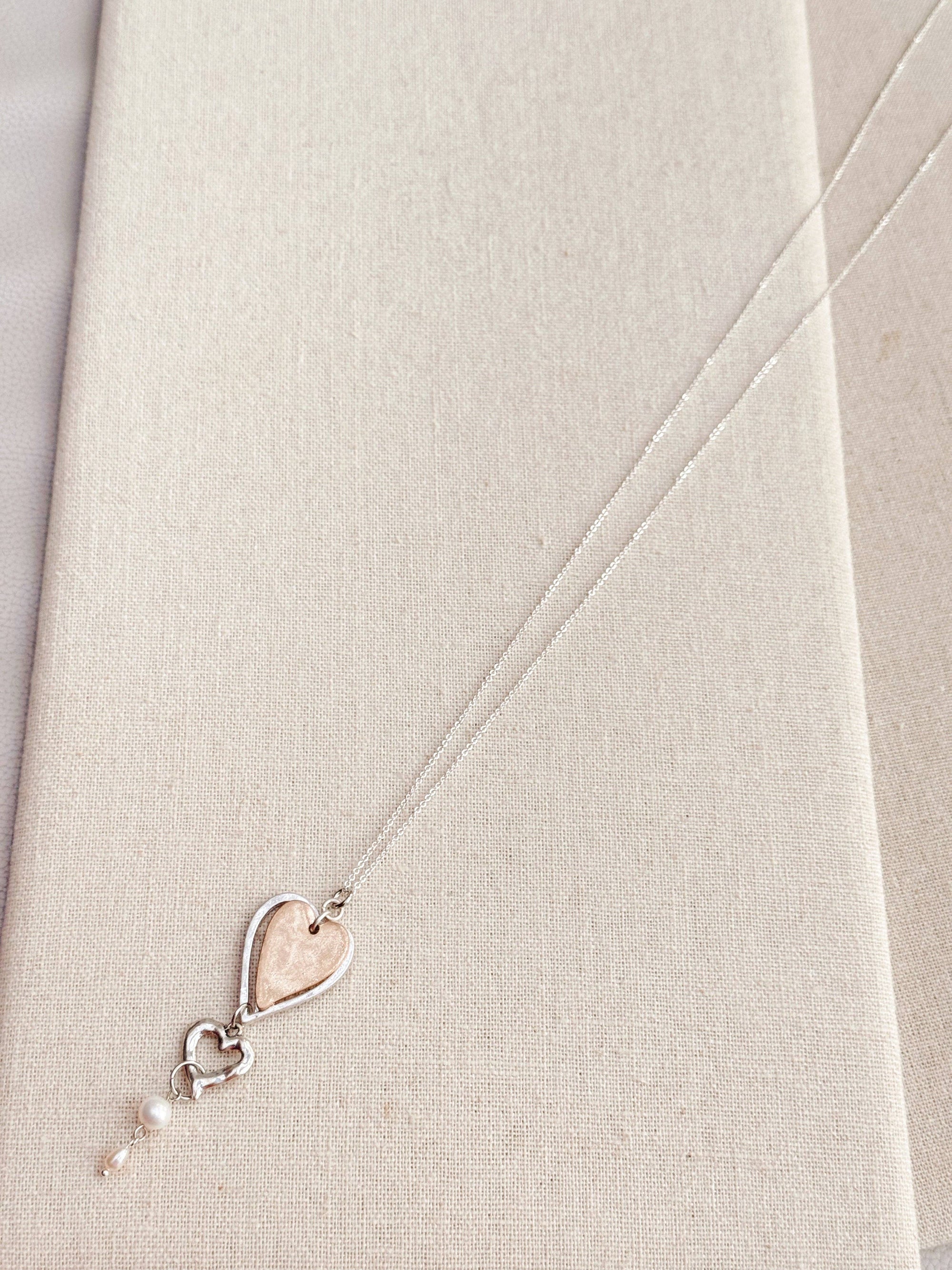 Two Tone Freshwater Pearl Love Hearts Necklace