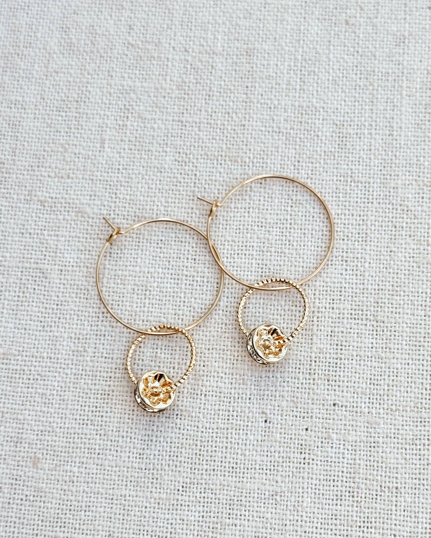 Gold Rhinestone Rondelle Hoop Earrings