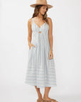Striped V-Neck Midi Dress with Cutouts and Pockets