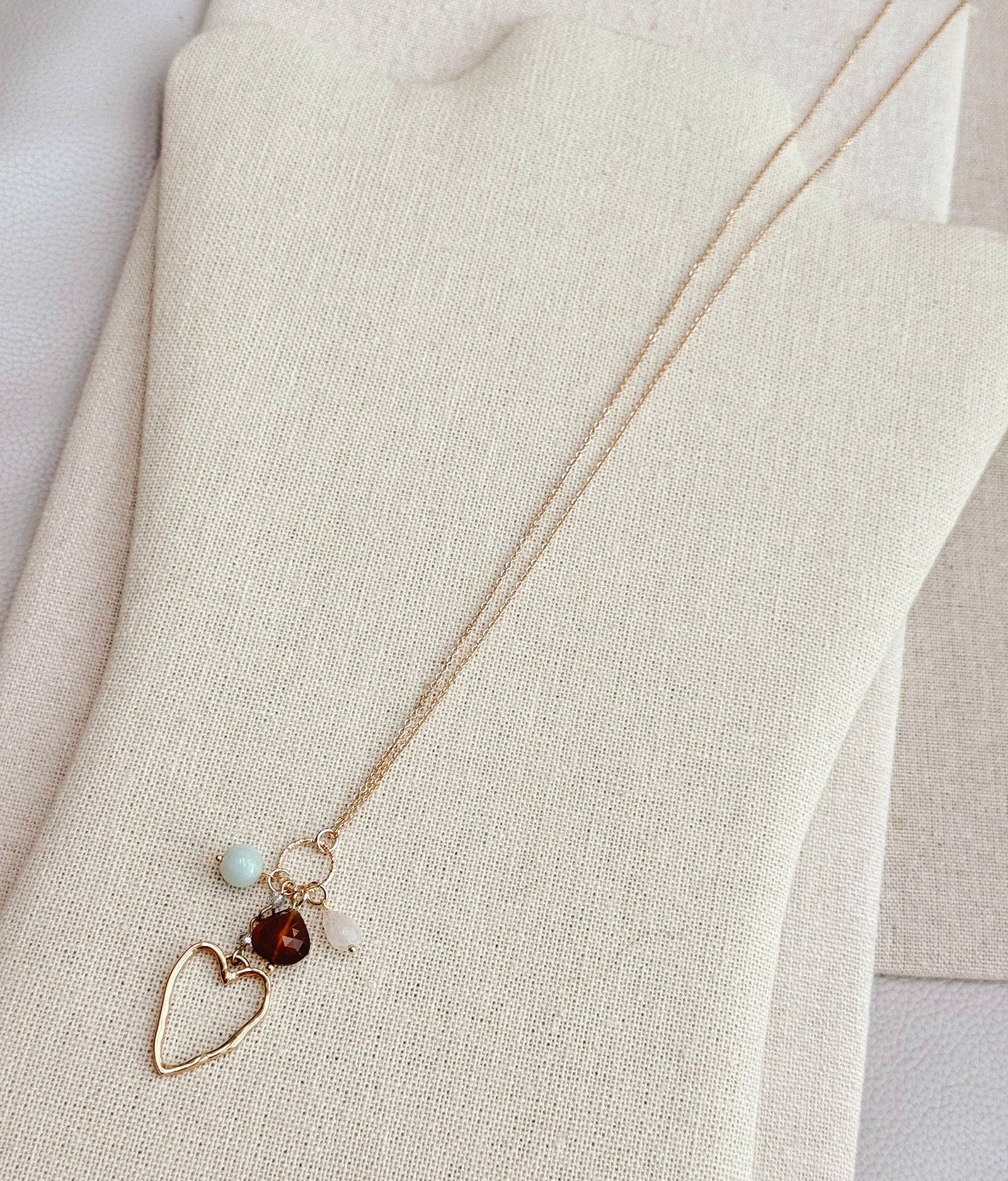 Mixed Gem Heart Charm Necklace