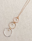 Triple Circle Link and Pearl Long Necklace