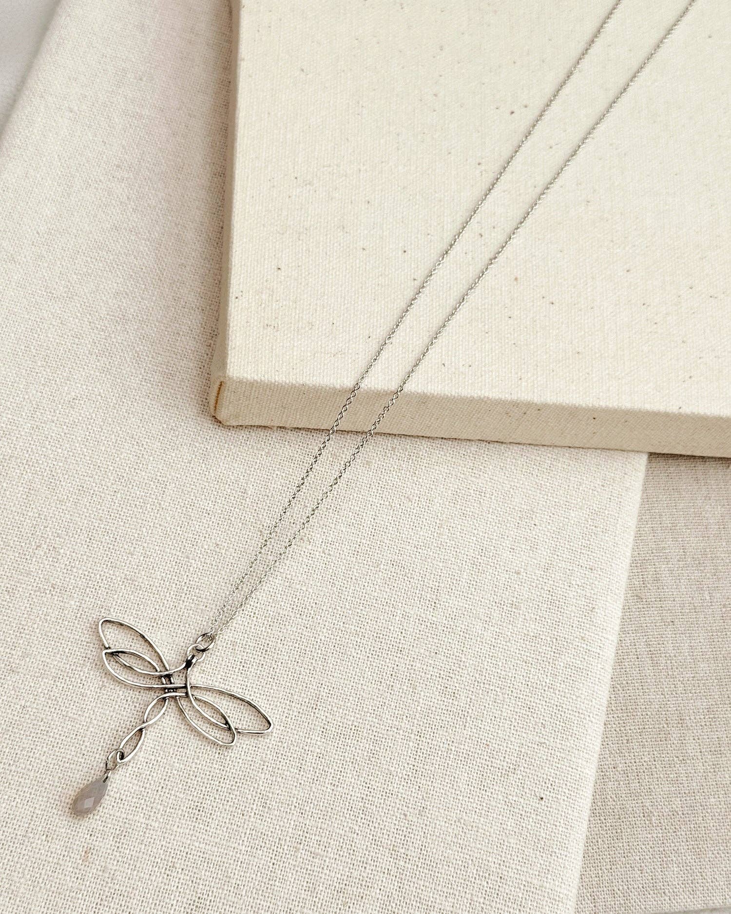 Celtic Knot Dragonfly &amp; Swarovski Crystal Pendant Necklace