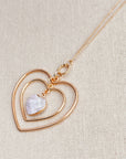 Gold White Howlite Double Heart Necklace