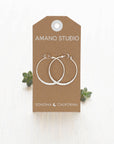 1.5" Hammered Hoop Earrings Silver