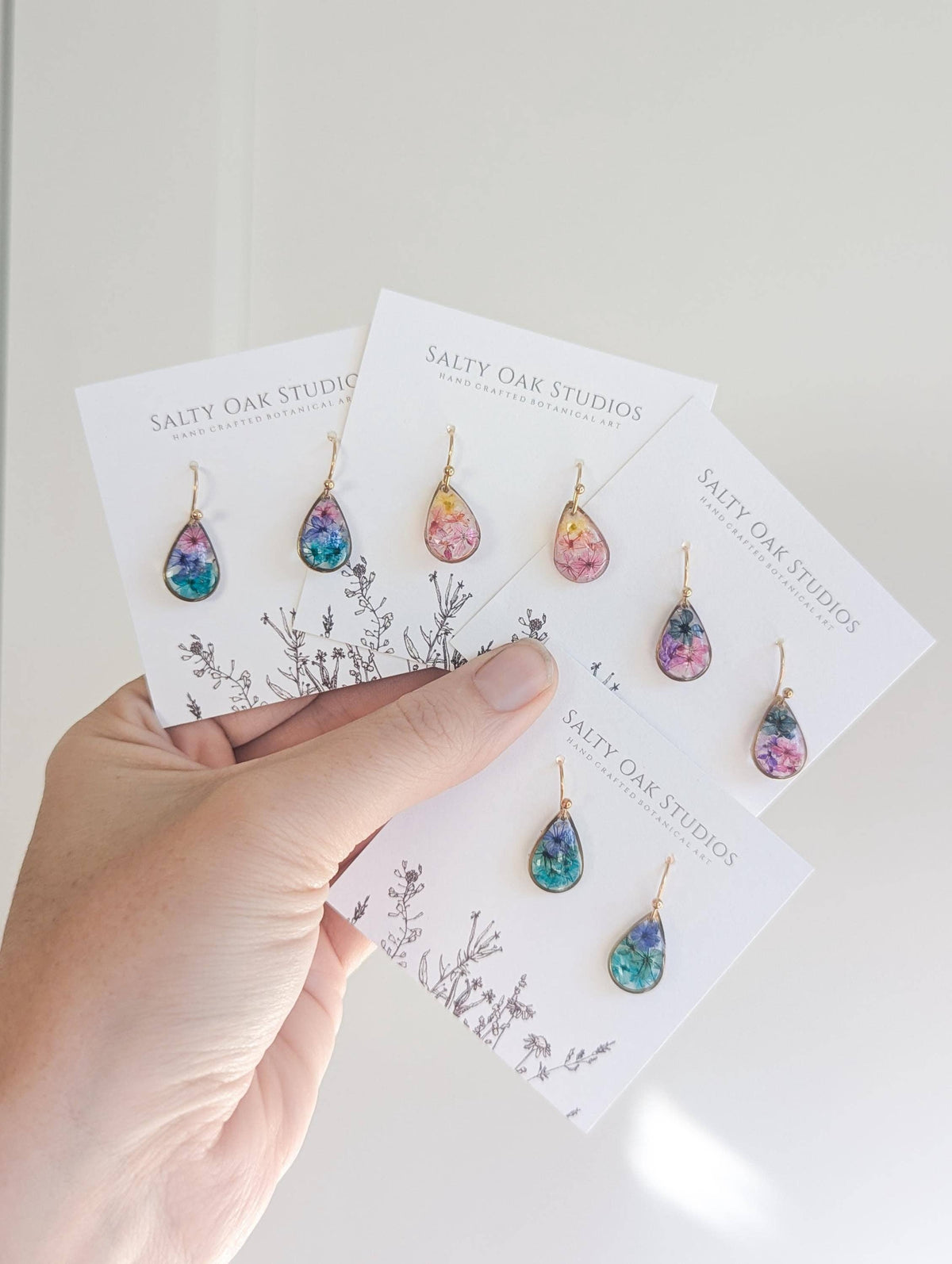 Colourful Real Flowers Teardrop Earrings - Random Colors