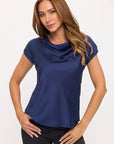 Solid Satin Top with Cowl Neck