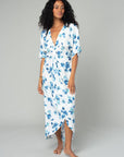 Floral Front Knot Kimono Sleeve Midi Dress