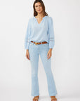 V-Neck Cotton Gauze Blouse with Lace Trim