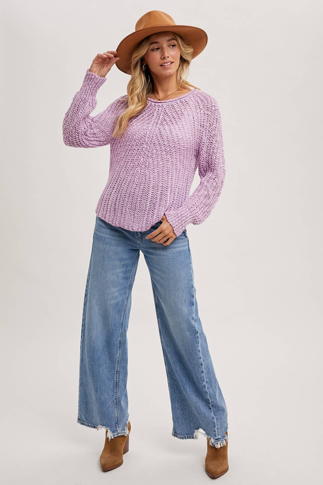 Raglan Cut Open Knit Sweater Pullover