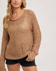 Raglan Cut Open Knit Sweater Pullover
