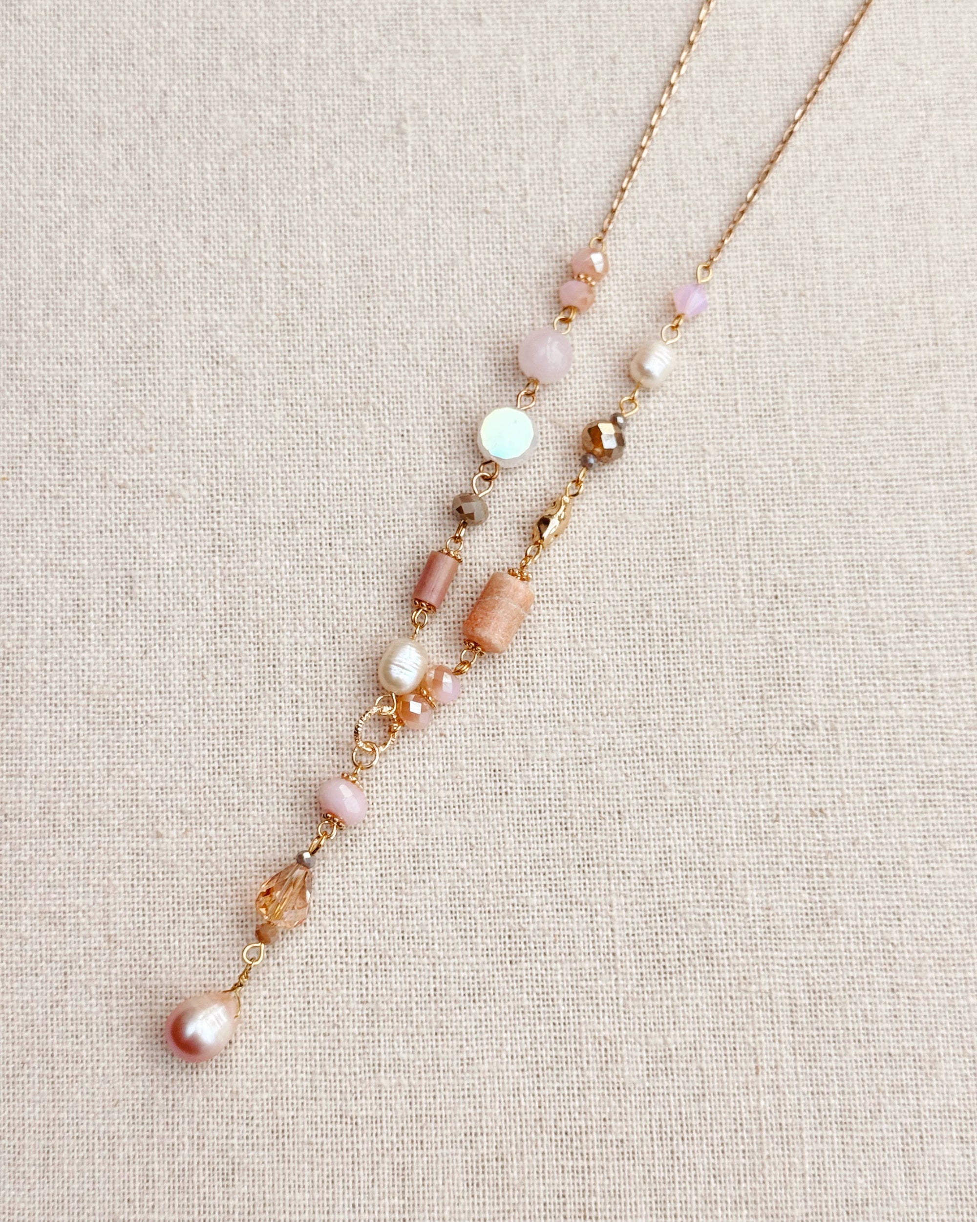 Gold &amp; Multicolor Pearl Beaded Y Necklace