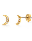 Crescent Moon Crystal Stud Earrings