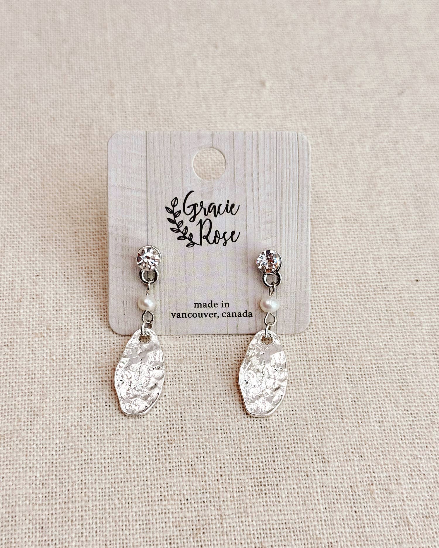 Silver Rhinestone &amp; Pearl Drop Earrings