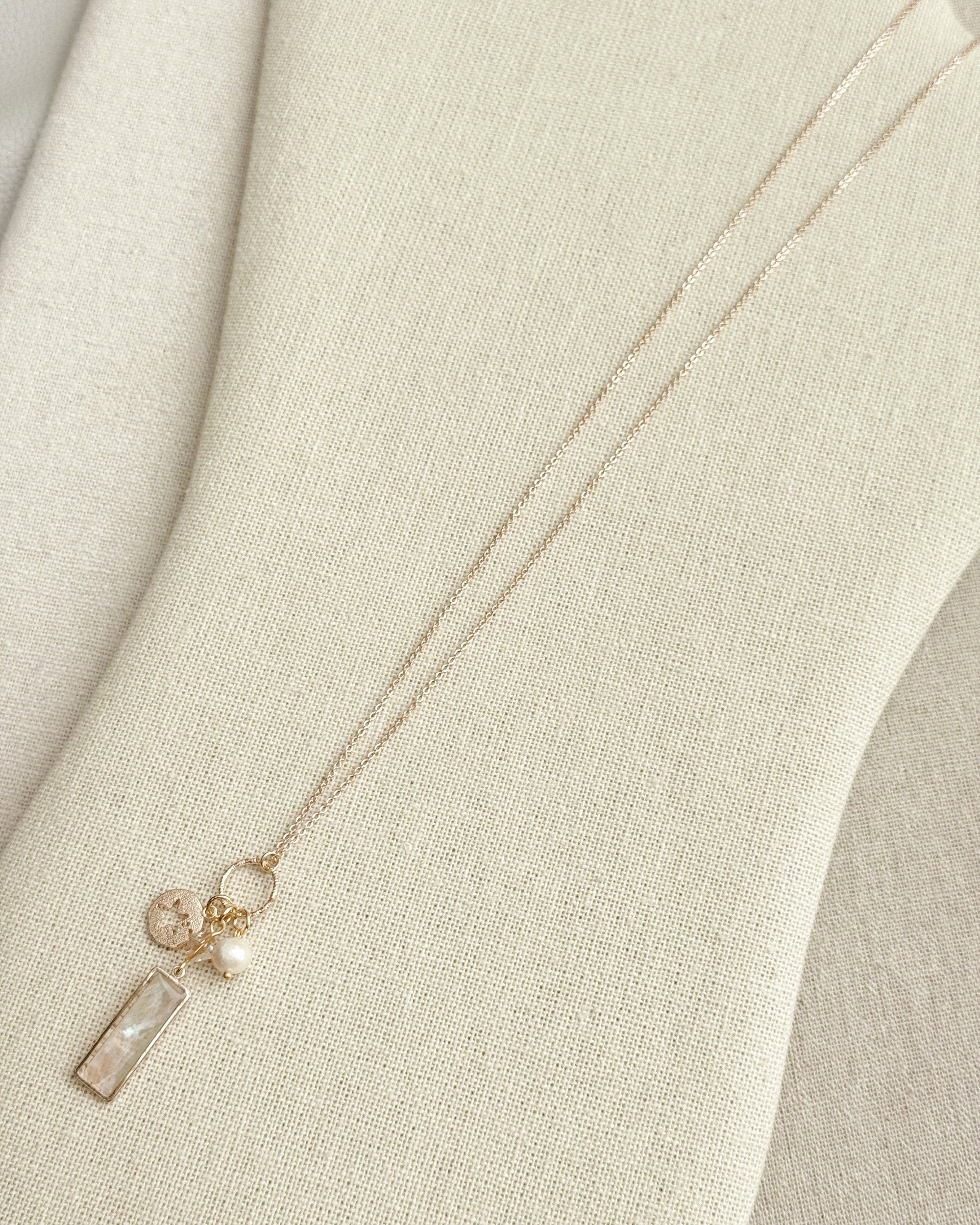 Gold Mother of Pearl Bar Pendant Necklace