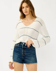 V Neck Fuzzy Stripe Sweater