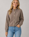 Mock-Neck Button-Up Cardigan