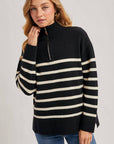 QUARTER ZIP UP STRIPE SWEATER PULLOVER
