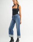 Mid Rise Scissor Cut Cuffed Wide Leg