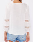 V-Neck Long Sleeve Blouse with Diamond Lace Trim