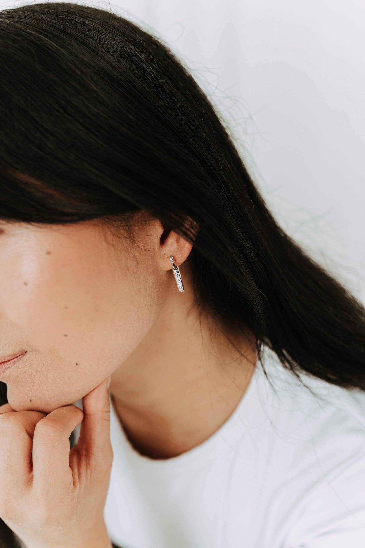 Sterling Silver Etched Hoops 15mm | Textured Shine