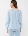 V-Neck Cotton Gauze Blouse with Lace Trim