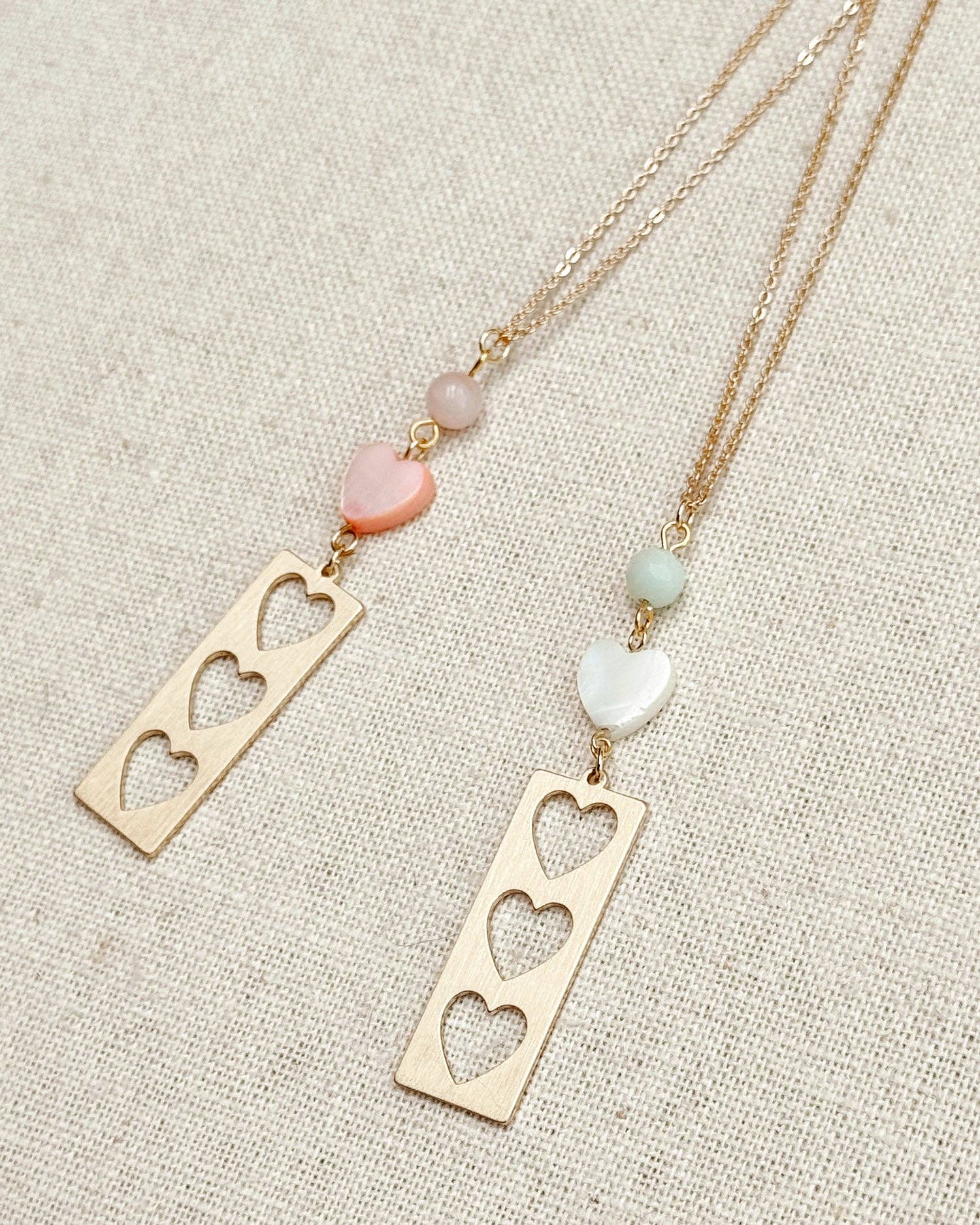 Stone with Shell &amp; Heart Bar Necklace