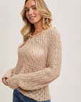 Raglan Cut Open Knit Sweater Pullover