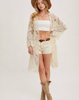 Crochet Open Front Bell Sleeved Cardigan