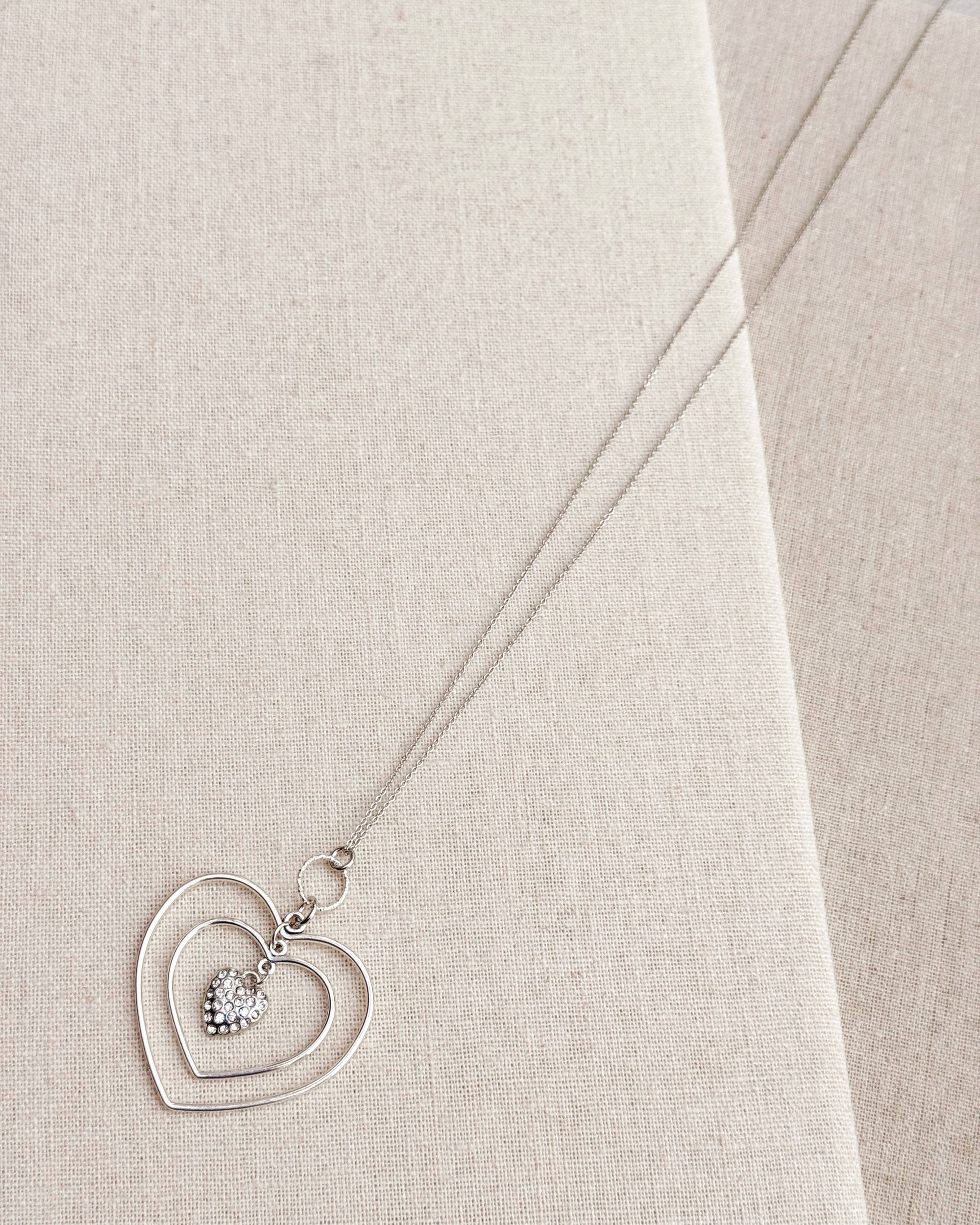 Silver Rhinestone Heart Necklace