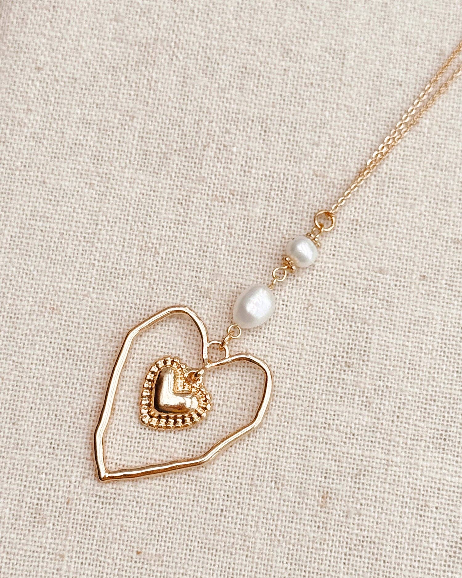 Open Heart Pearl Necklace – Gold