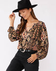 Long Sleeve Split Neck Raglan Blouse