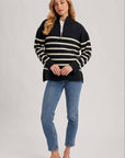 QUARTER ZIP UP STRIPE SWEATER PULLOVER