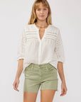 3/4 Sleeve Cotton Clip Dot Button-Down Blouse