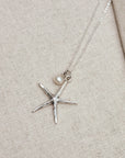 Beachy Rhodium Freshwater Pearl Starfish Charm Necklace